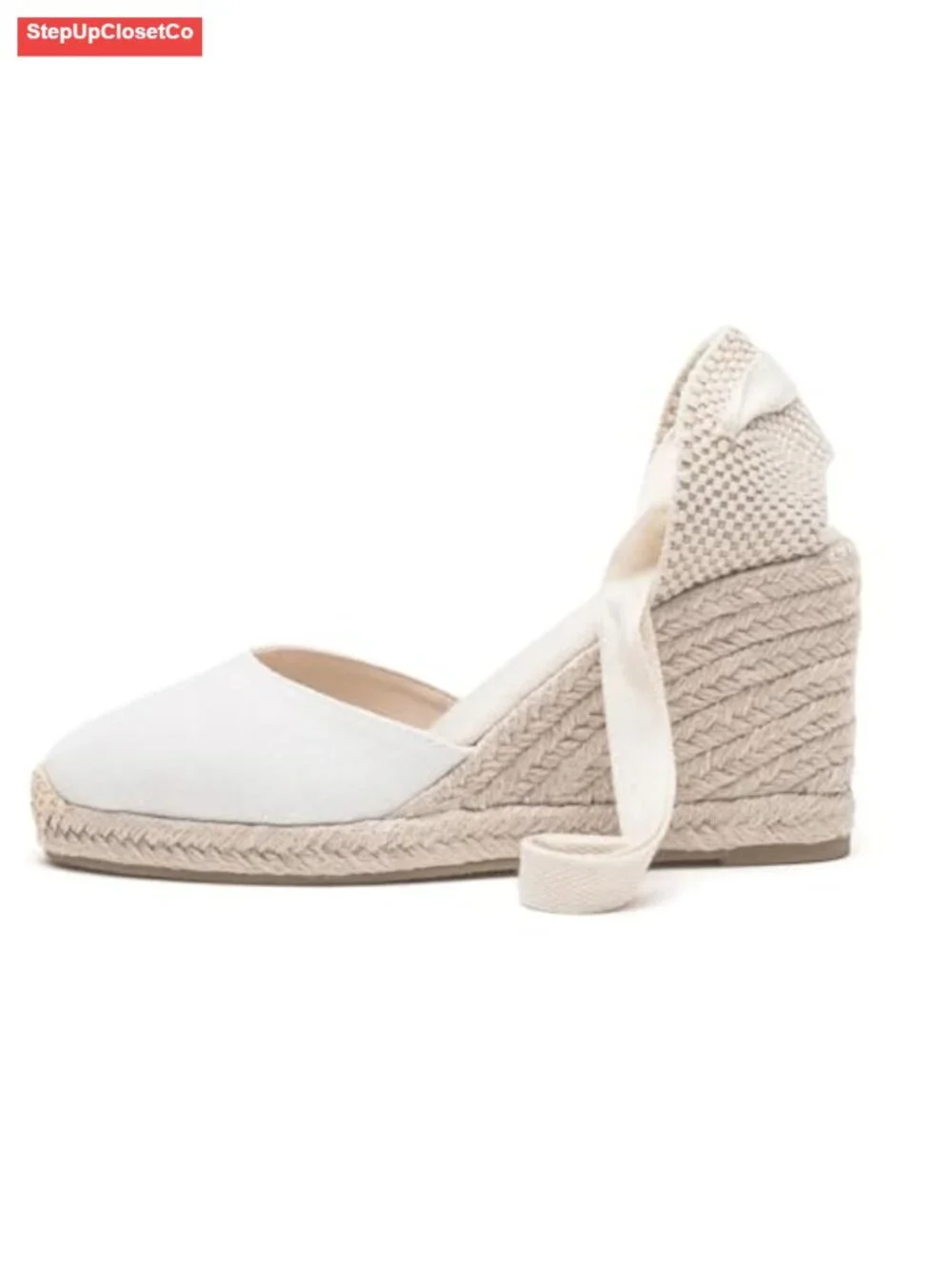 Breathable Canvas Espadrille Wedge Sandals Lace Up Ankle Strap Slingback